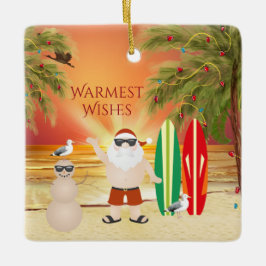 Adorno De Cerámica Navidades personalizados de surf en Santa Beach