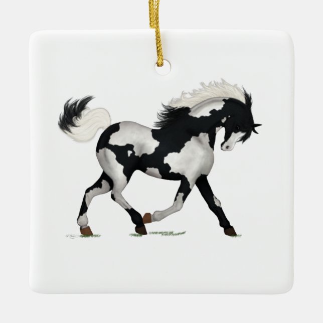 Adorno De Cerámica Navidades personalizados del caballo Overo Piebald (Anverso)