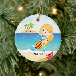 Adorno De Cerámica Navidades personalizados del Chica de surfistas