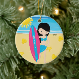 Adorno De Cerámica Navidades personalizados del Chica de surfistas de