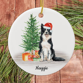 Adorno De Cerámica Navidades personalizados del Collie Santa Dog de l