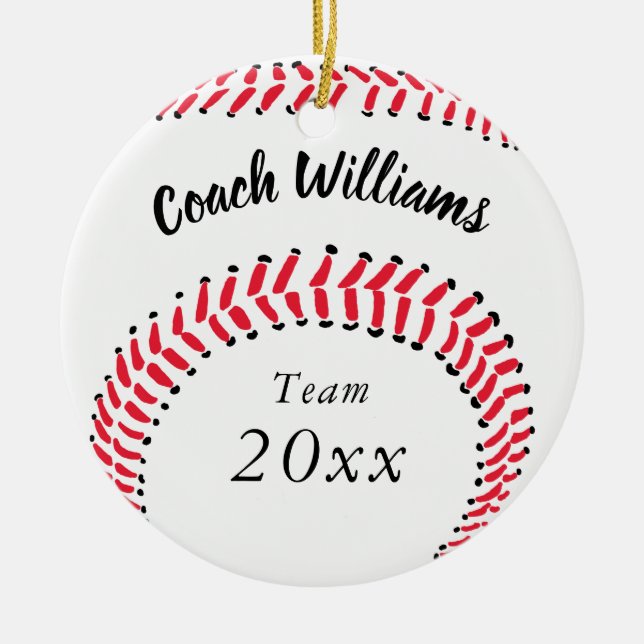 Adorno De Cerámica Navidades personalizados del entrenador de béisbol (Frente)