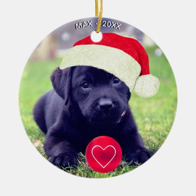 Adorno De Cerámica Navidades personalizados Foto de perro negro (Frente)