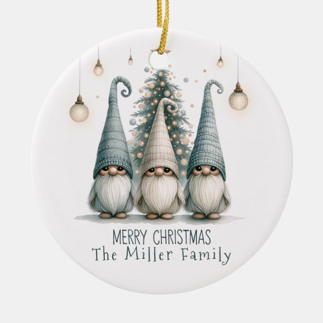 Adorno De Cerámica Navidades personalizados Gnome vacaciones familiar (Frente)