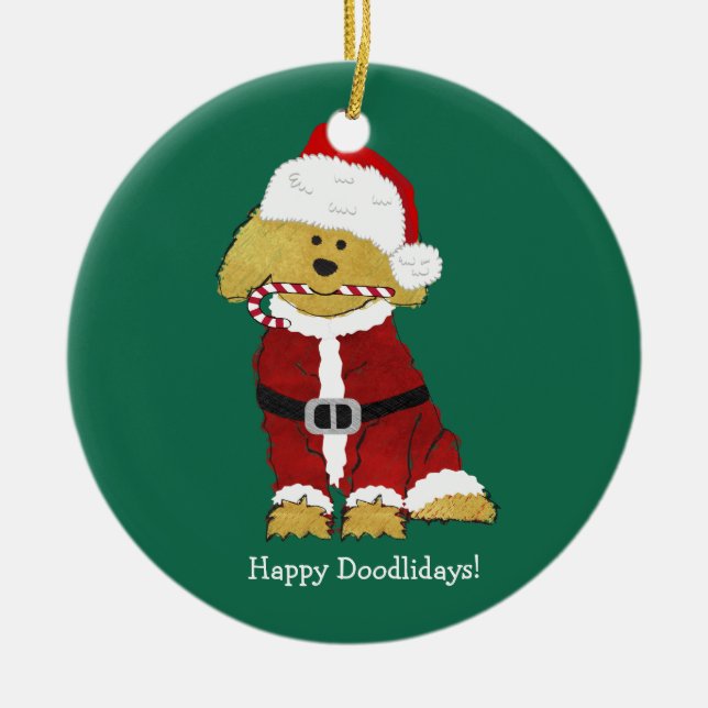 Adorno De Cerámica Navidades personalizados Goldendoodle Santa Claus (Frente)