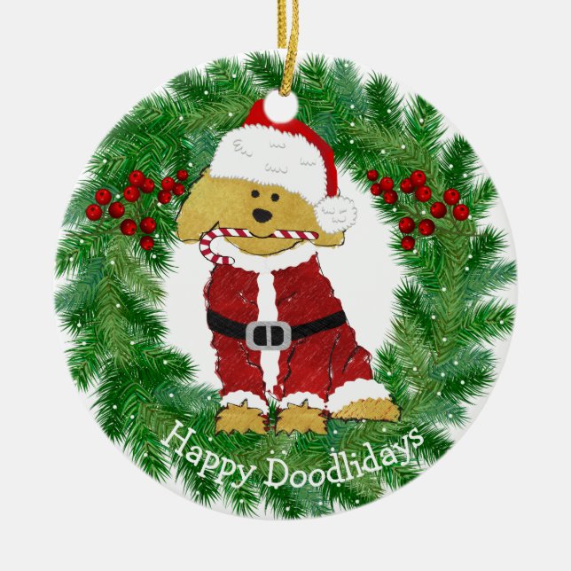 Adorno De Cerámica Navidades personalizados Goldendoodle Santa Claus (Frente)