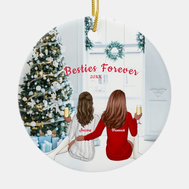 Adorno De Cerámica Navidades personalizados Hermanas Bestidés Fiestas (Frente)
