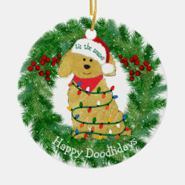 Adorno De Cerámica Navidades personalizados iluminan Goldendoodle