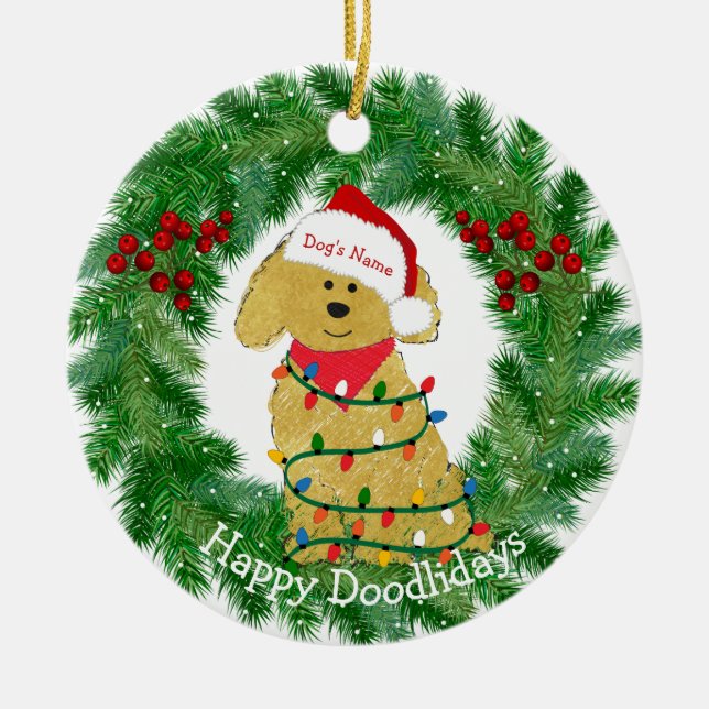 Adorno De Cerámica Navidades personalizados iluminan Goldendoodle (Frente)