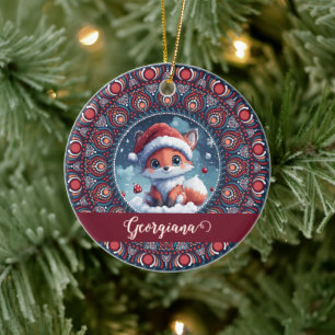 Adorno De Cerámica Navidades personalizados Kawaii Fox Dot Mandala