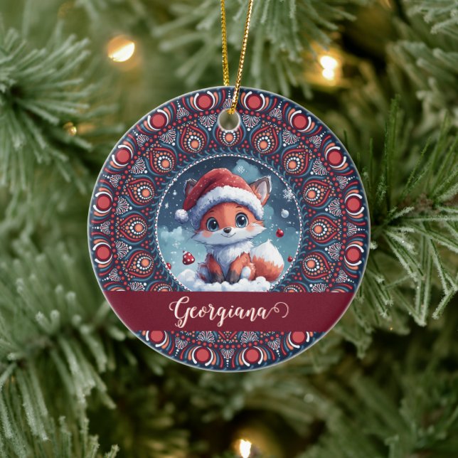 Adorno De Cerámica Navidades personalizados Kawaii Fox Dot Mandala (Árbol)