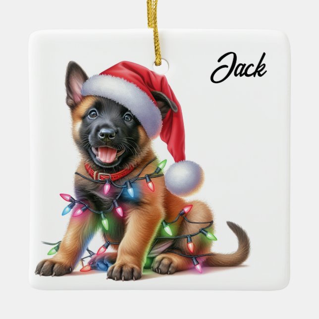 Adorno De Cerámica Navidades personalizados Malinois belga (Anverso)