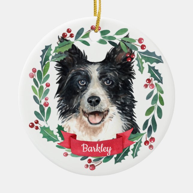 Adorno De Cerámica Navidades personalizados Mascota Dog Photo Border  (Frente)