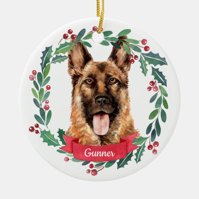 Adorno De Cerámica Navidades personalizados Mascota Dog Photo German  (Frente)