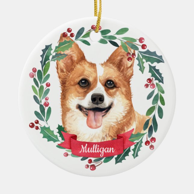 Adorno De Cerámica Navidades personalizados Mascota Dog Photo Welsh C (Frente)