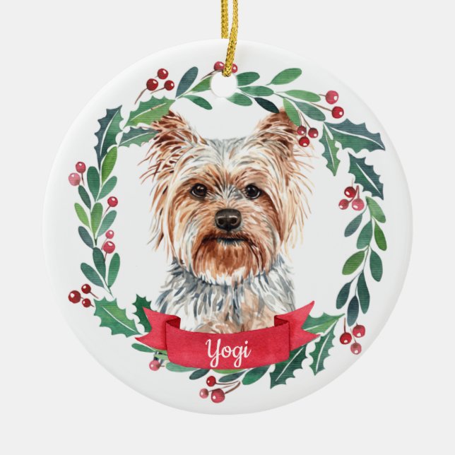 Adorno De Cerámica Navidades personalizados Mascota Dog Photo Yorkshi (Frente)