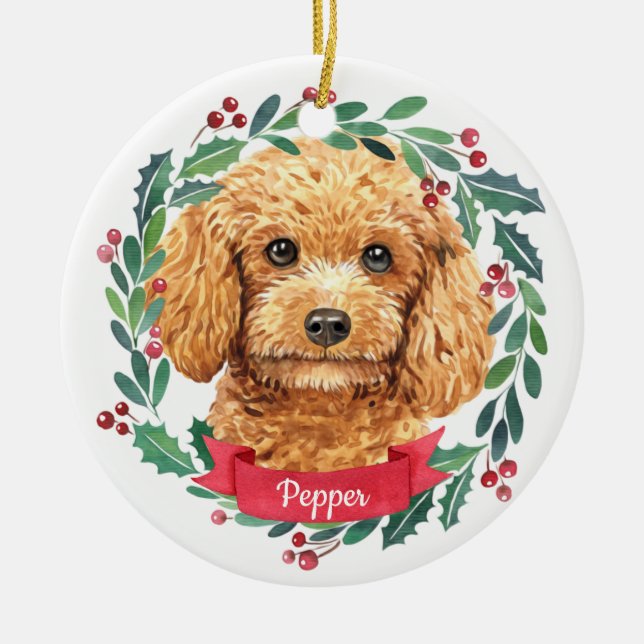 Adorno De Cerámica Navidades personalizados Mascota Foto Perro Aprico (Frente)