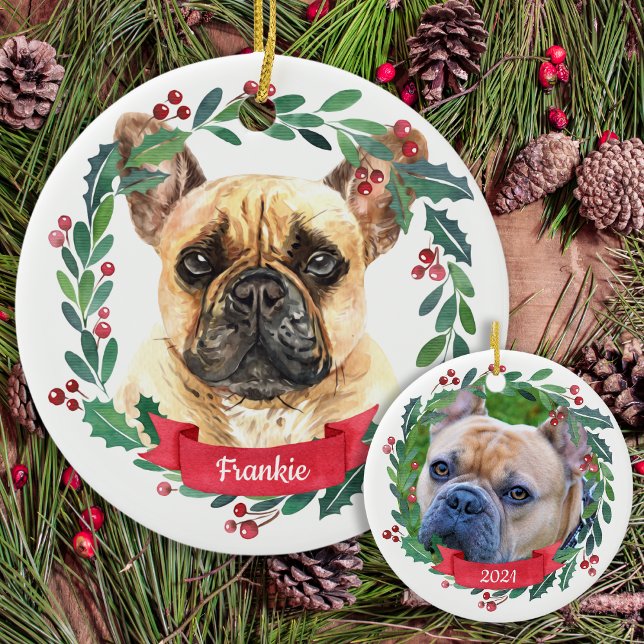 Adorno De Cerámica Navidades personalizados Mascota Perro Foto Bulldo (Subido por el creador)
