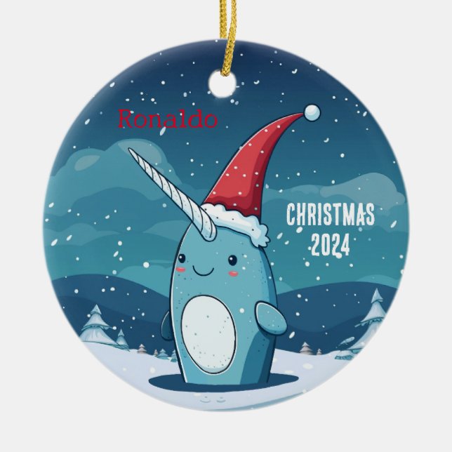 Adorno De Cerámica Navidades personalizados Narwhal Ornament Personal (Frente)
