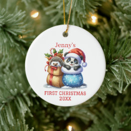 Adorno De Cerámica Navidades personalizados Panda Bear and Hedgehog C