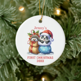Adorno De Cerámica Navidades personalizados Panda Bear and Hedgehog C