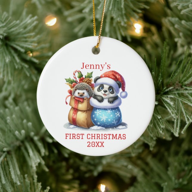 Adorno De Cerámica Navidades personalizados Panda Bear and Hedgehog C (Árbol)