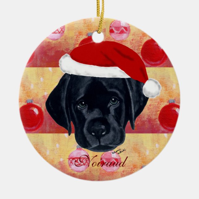 Adorno De Cerámica Navidades personalizados Papía del labrador negro (Frente)