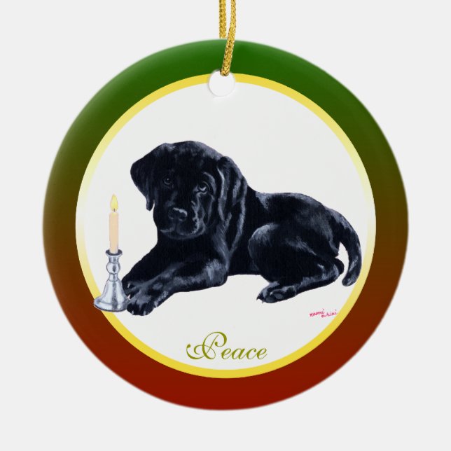 Adorno De Cerámica Navidades personalizados Papía del labrador negro (Frente)