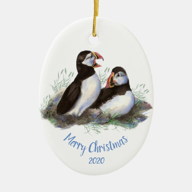 Adorno De Cerámica Navidades personalizados Puffin Ocean Bird (Frente)