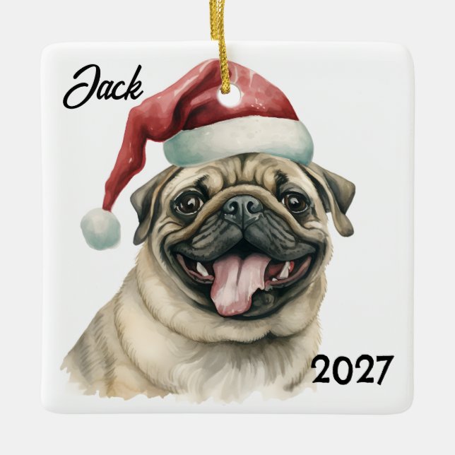 Adorno De Cerámica Navidades personalizados Santa Pug (Anverso)