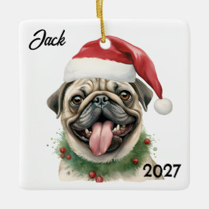 Adorno De Cerámica Navidades personalizados Santa Pug
