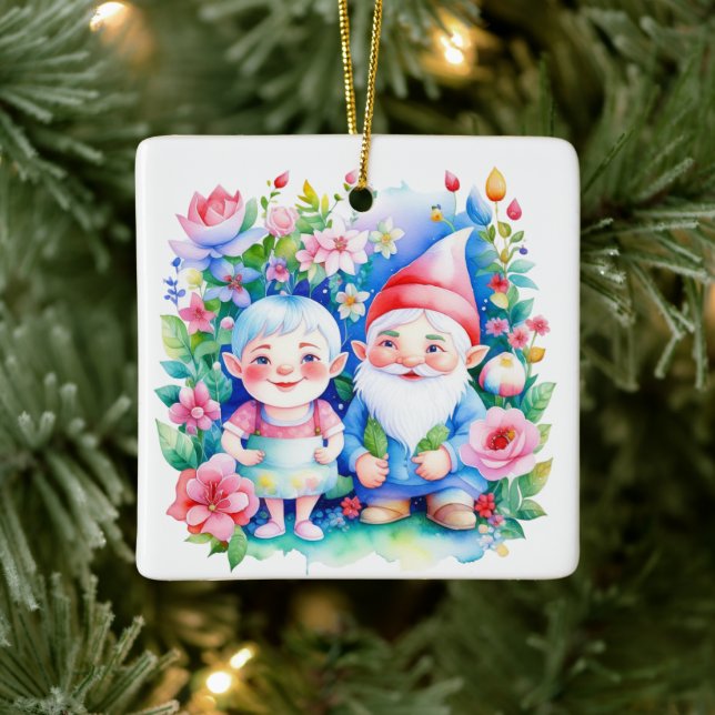 Adorno De Cerámica Navidades personalizados Sr. y Sra. Clause Gnomes (Árbol)