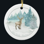 Adorno De Cerámica Navidades Personalizados Woodland Winter Deer<br><div class="desc">Navidades Personalizados Woodland Winter Ceramic Ornament de Ricaso - añada tu propio texto a este adorno vacacional</div>