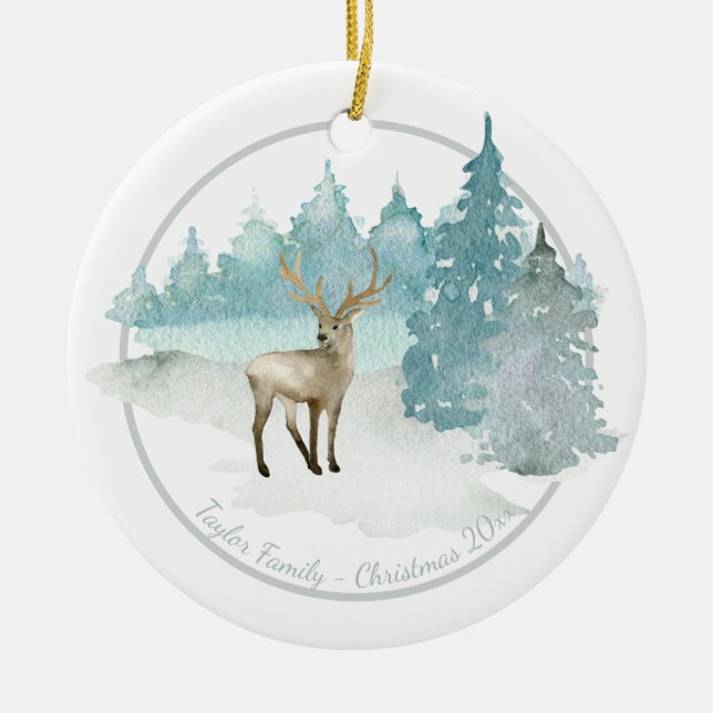 Adorno De Cerámica Navidades Personalizados Woodland Winter Deer (Frente)