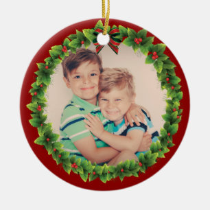 Adorno De Cerámica Navidades personalizados Wreath agrega rojo a sus