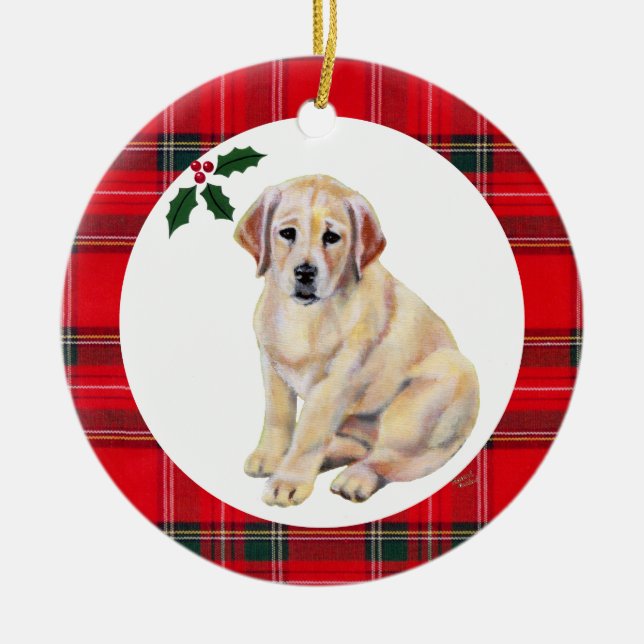 Adorno De Cerámica Navidades personalizados Yellow Lab Puppy (Frente)