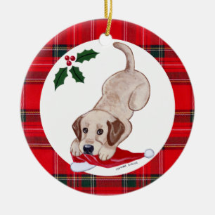 Adorno De Cerámica Navidades personalizados Yellow Lab Puppy