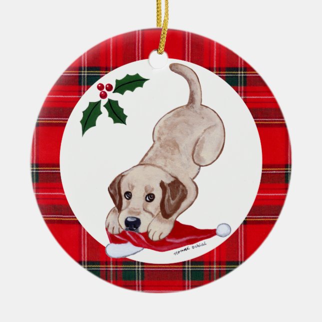 Adorno De Cerámica Navidades personalizados Yellow Lab Puppy (Frente)