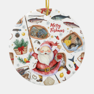 Adorno De Cerámica Navidades pescadores con Santa Claus