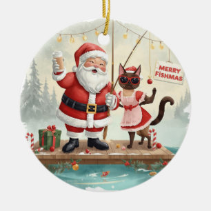 Adorno De Cerámica Navidades pescadores con Santa Claus