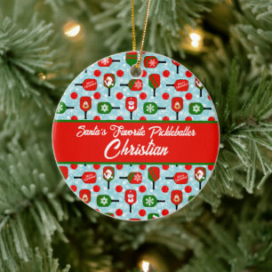 Adorno De Cerámica Navidades Pickleball Red Green Blue Snowflakes