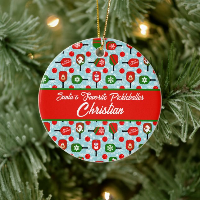 Adorno De Cerámica Navidades Pickleball Red Green Blue Snowflakes (Árbol)