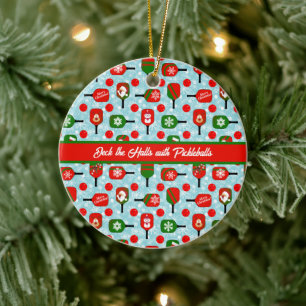 Adorno De Cerámica Navidades Pickleball Red Green Blue Snowflakes