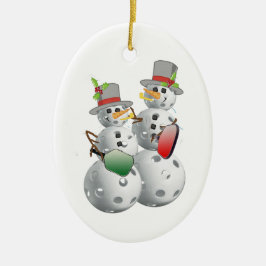 Adorno De Cerámica Navidades Pickleball Snowmen
