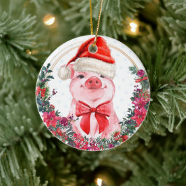 Adorno De Cerámica Navidades Pig Cute Piglet Wreath Primera Navidad