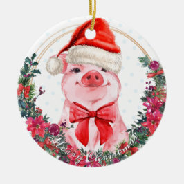 Adorno De Cerámica Navidades Pig Cute Piglet Wreath Primera Navidad