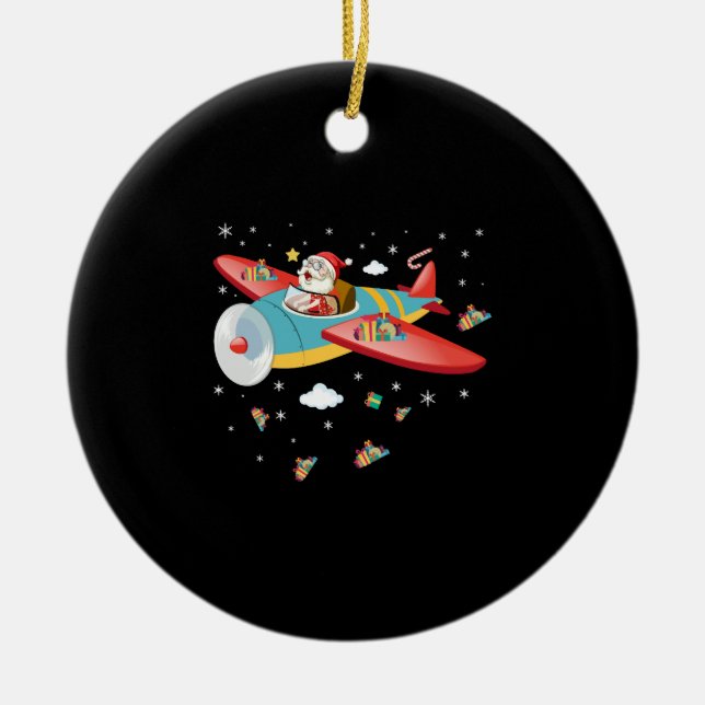 Adorno De Cerámica Navidades piloto de Santa Claus Boys G de avión vo (Frente)