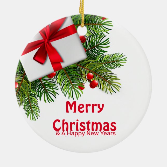 Adorno De Cerámica Navidades Pina Árboles con tinte blanco presente (Atrás)