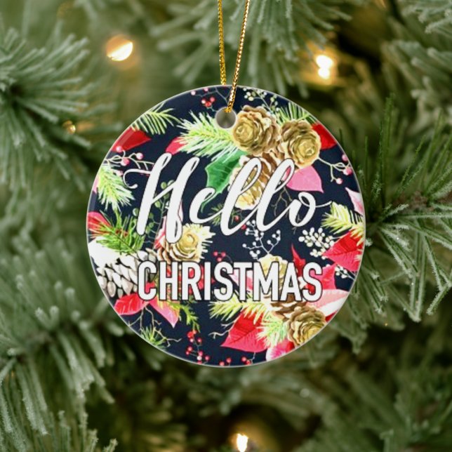 Adorno De Cerámica Navidades Pine Tree y Flowers (Christmas Pine Tree and Flower)