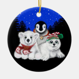 Adorno De Cerámica Navidades pingüino bebé oso polar cachorro